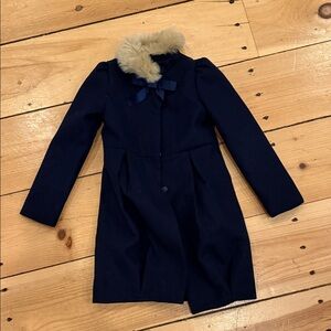 Janie and Jack Navy Coat with Cream Faux Fur Collar